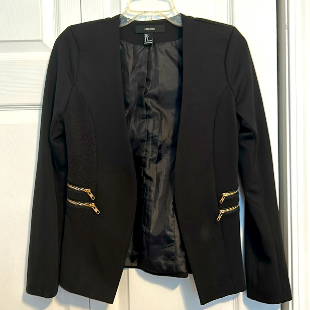 Black blazer with gold zipper detail